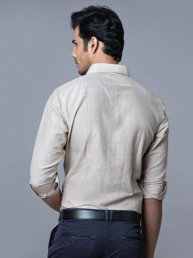 Pure Handloom Silk Shirt In Ivory - Image 5