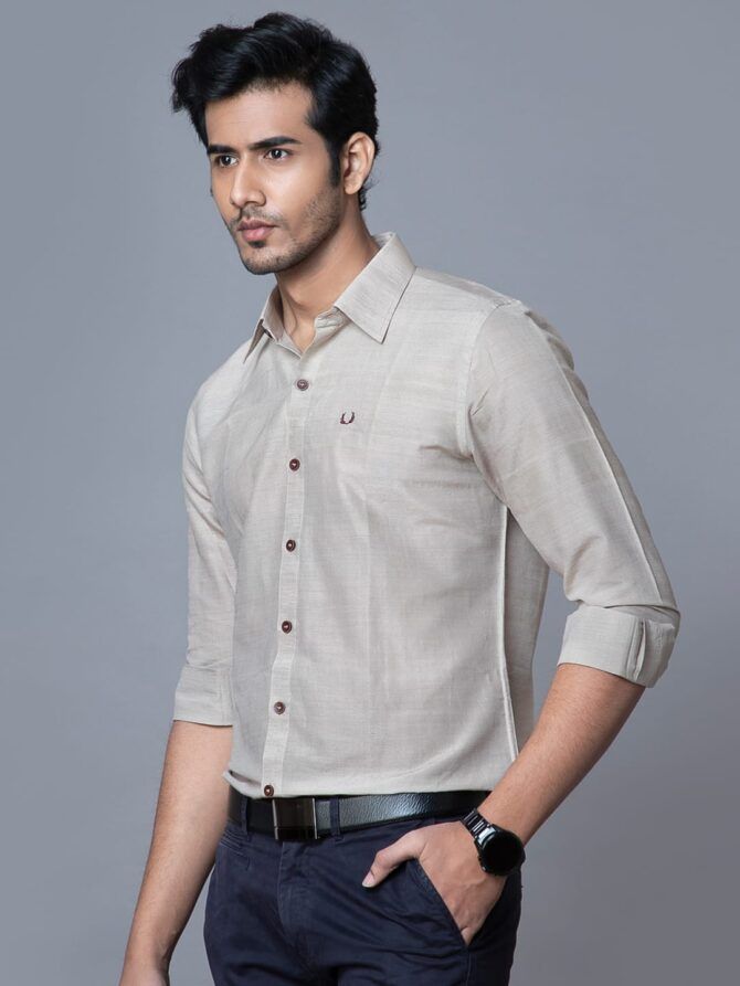 Pure Handloom Silk Shirt In Ivory - Image 2