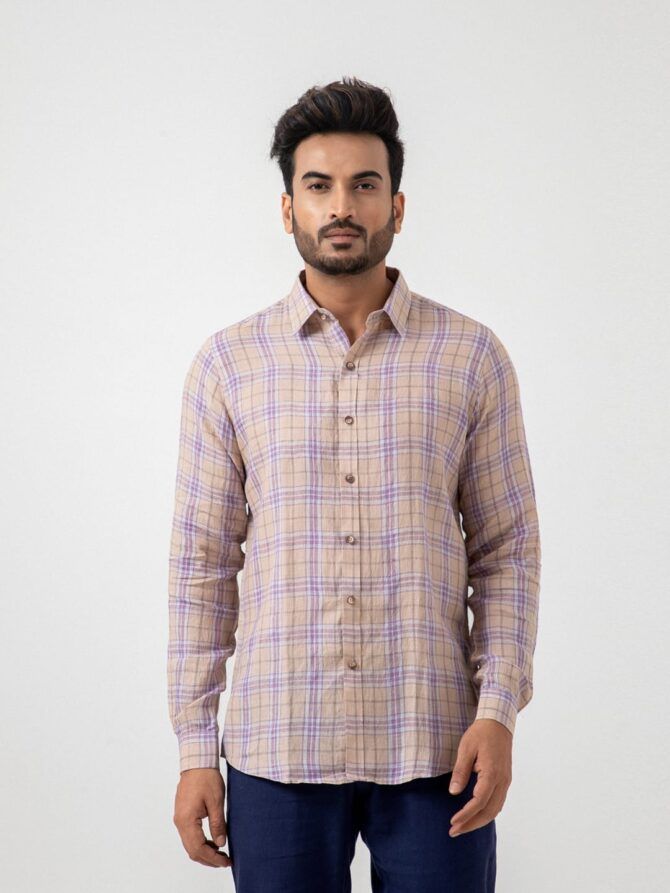 Linen Check Shirt In Purple