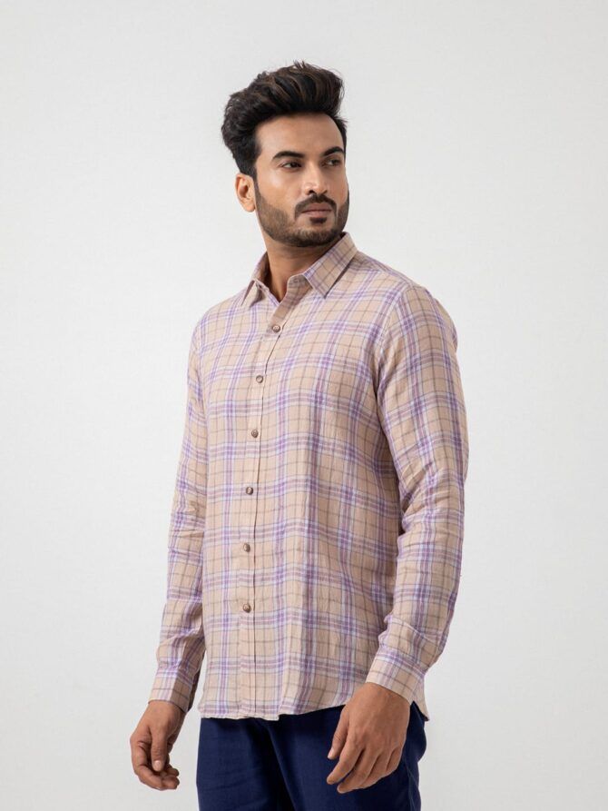 Linen Check Shirt In Purple - Image 2