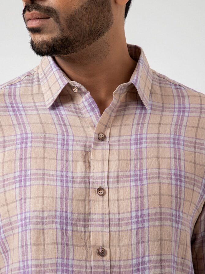 Linen Check Shirt In Purple - Image 5