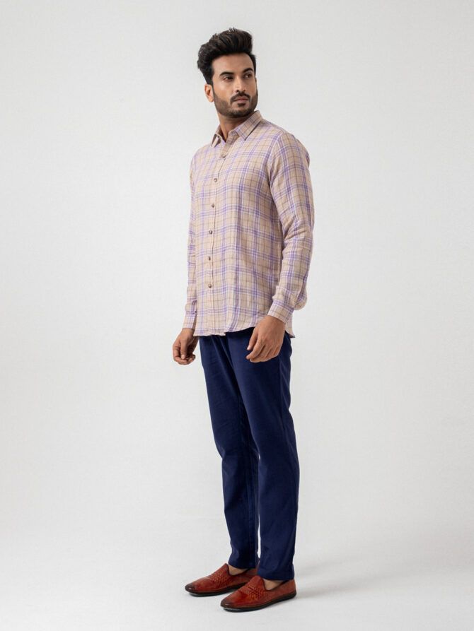 Linen Check Shirt In Purple - Image 6