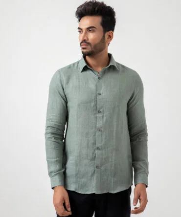 Linen Solid Shirt In Teal