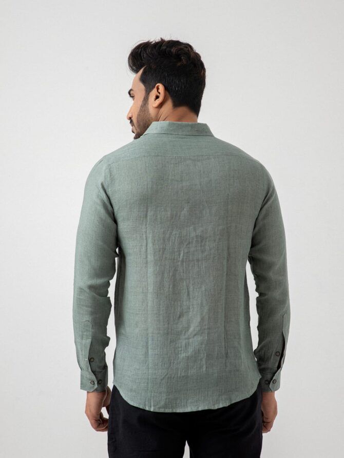 Linen Solid Shirt In Teal - Image 3