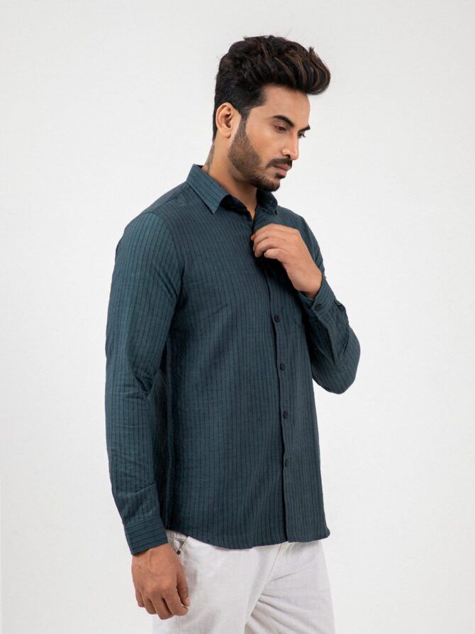 Pure Khadi Shirt In Turquoise - Image 2