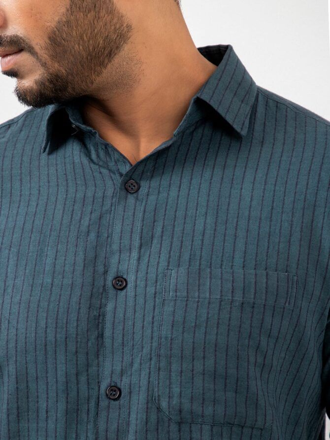 Pure Khadi Shirt In Turquoise - Image 4