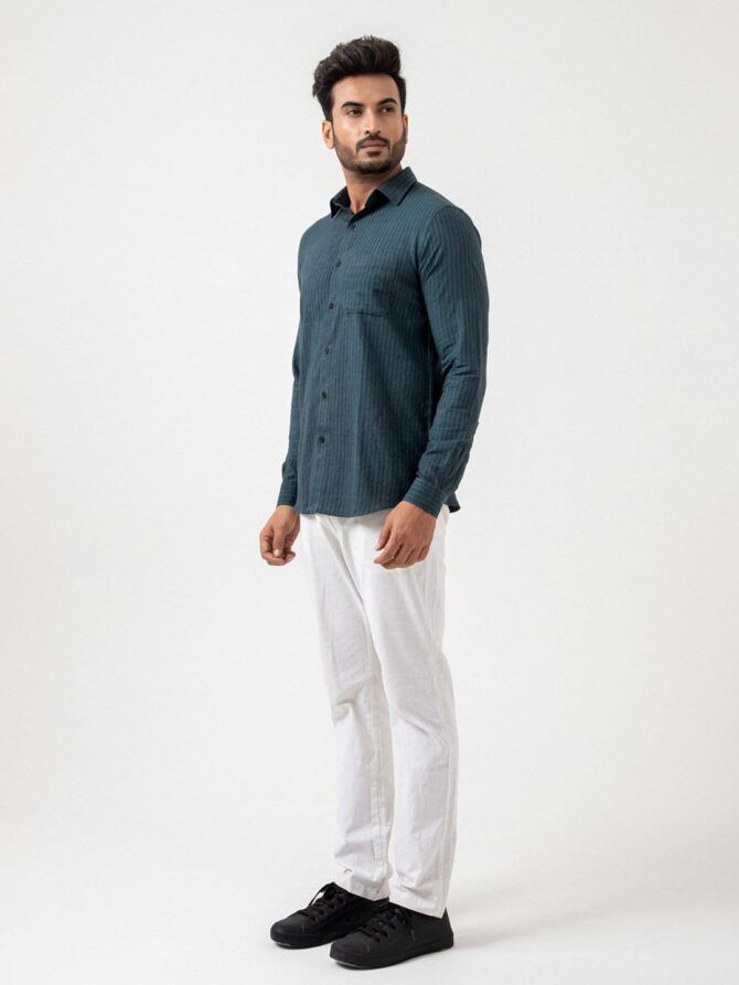 Pure Khadi Shirt In Turquoise - Image 5