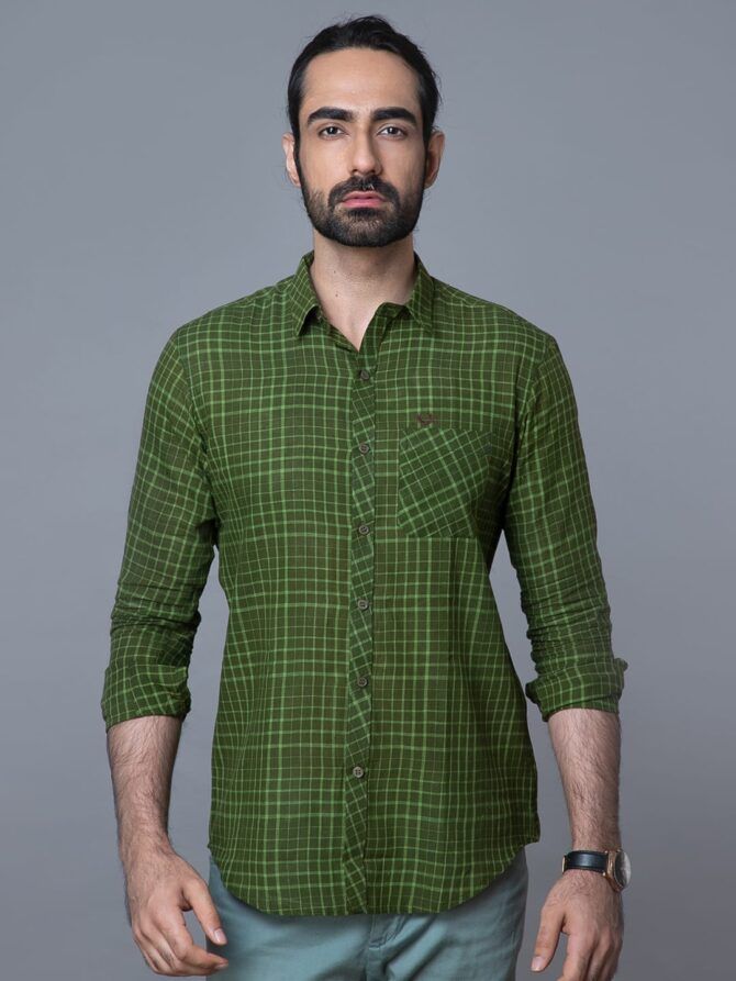 Handloom Cotton Shirt In Green