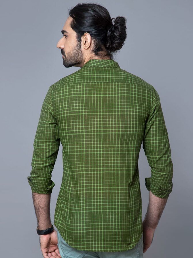 Handloom Cotton Shirt In Green - Image 3