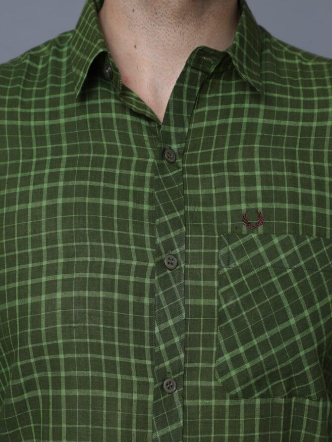 Handloom Cotton Shirt In Green - Image 5