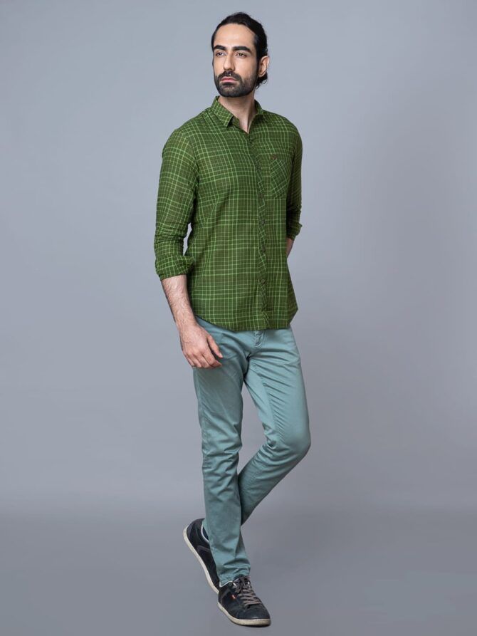 Handloom Cotton Shirt In Green - Image 4