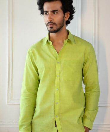 Handloom Cotton shirt in Lime