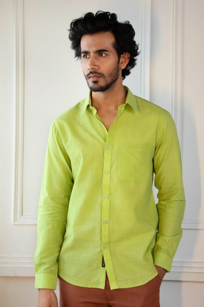 Handloom Cotton shirt in Lime