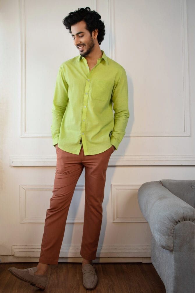 Handloom Cotton shirt in Lime - Image 6