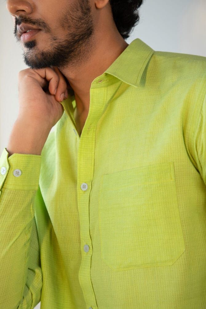 Handloom Cotton shirt in Lime - Image 4