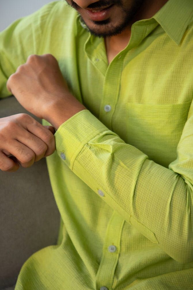 Handloom Cotton shirt in Lime - Image 5