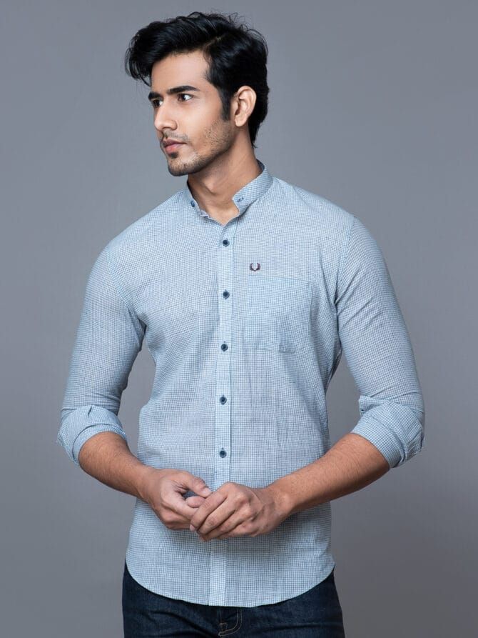 Handloom Cotton shirt in Sky-Blue - Image 2