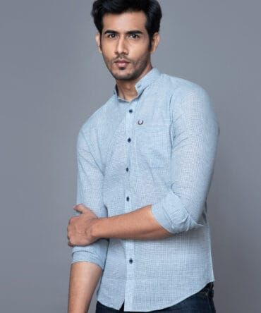 Handloom Cotton shirt in Sky-Blue