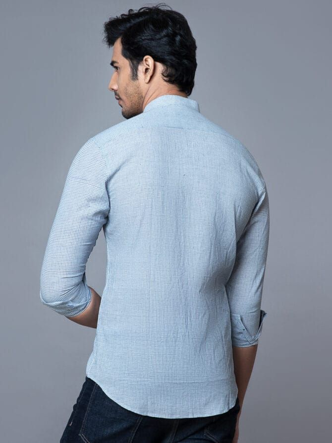 Handloom Cotton shirt in Sky-Blue - Image 3