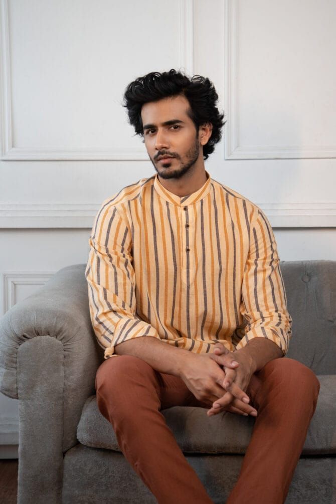 Handloom Cotton short kurta for men - Image 2