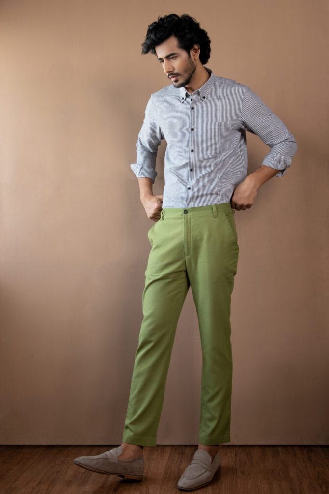 Handloom Khadi Pants in Moss - Image 4