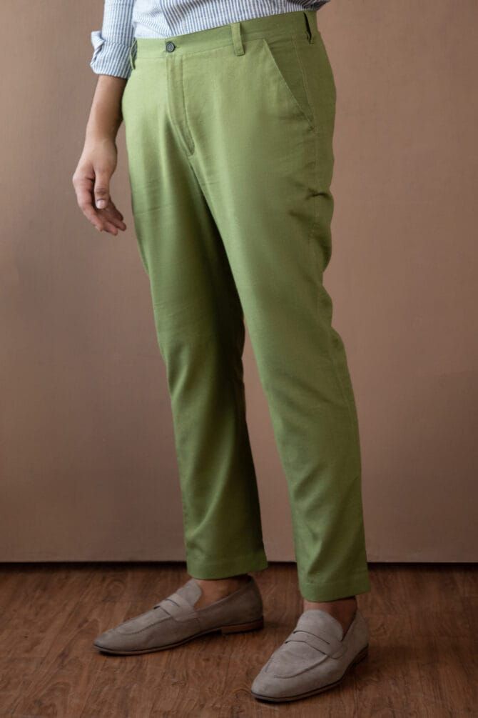 Handloom Khadi Pants in Moss - Image 3