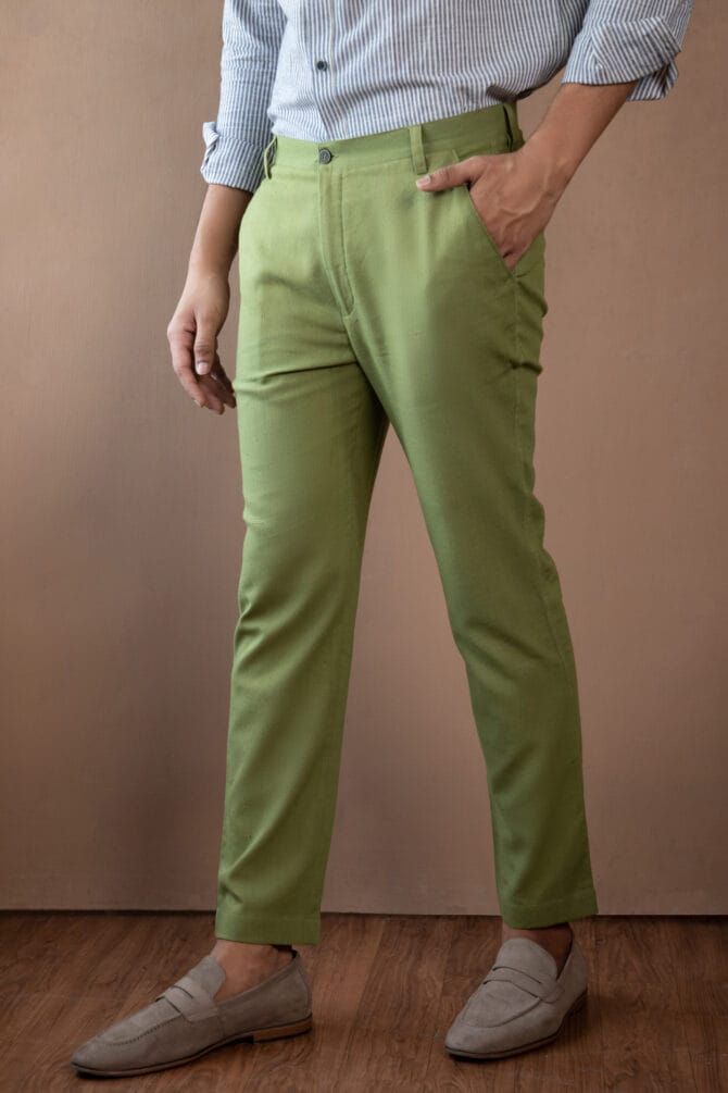 Handloom Khadi Pants in Moss - Image 2