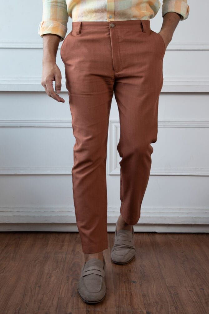 Handloom Khadi Trouser In Cinnamon