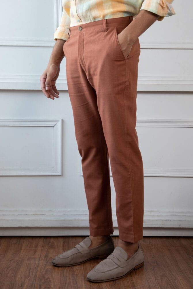 Handloom Khadi Trouser In Cinnamon - Image 4