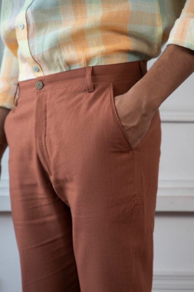 Handloom Khadi Trouser In Cinnamon - Image 3